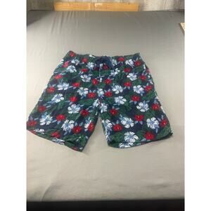 Chaps Sleepwear Lounge Shorts Men Large Tropical Floral Rayon Drawstring Blue